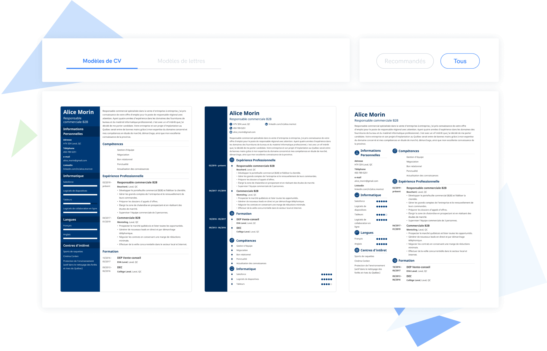 CV maker en ligne avec des modèles variés