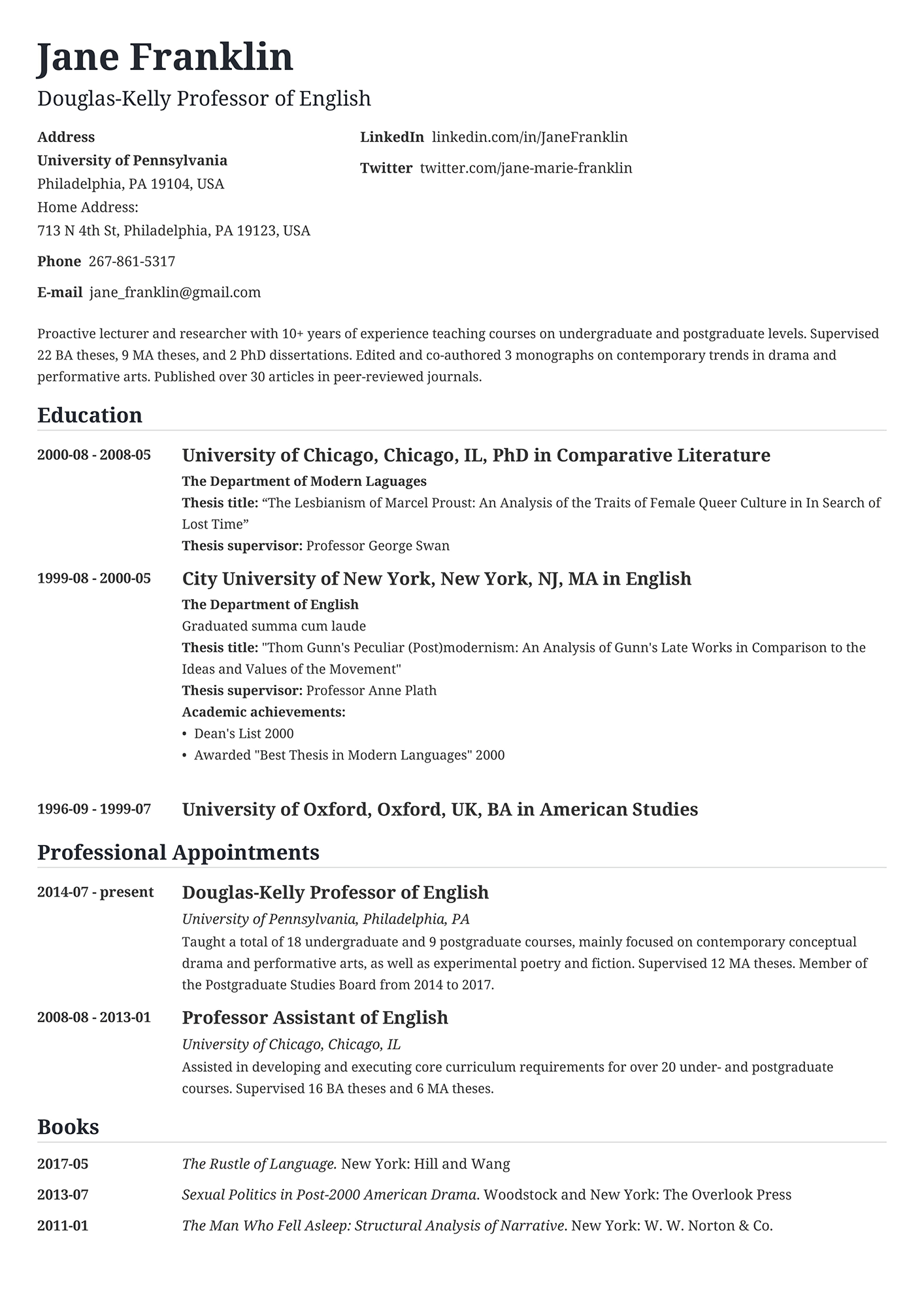 Example of an academic CV