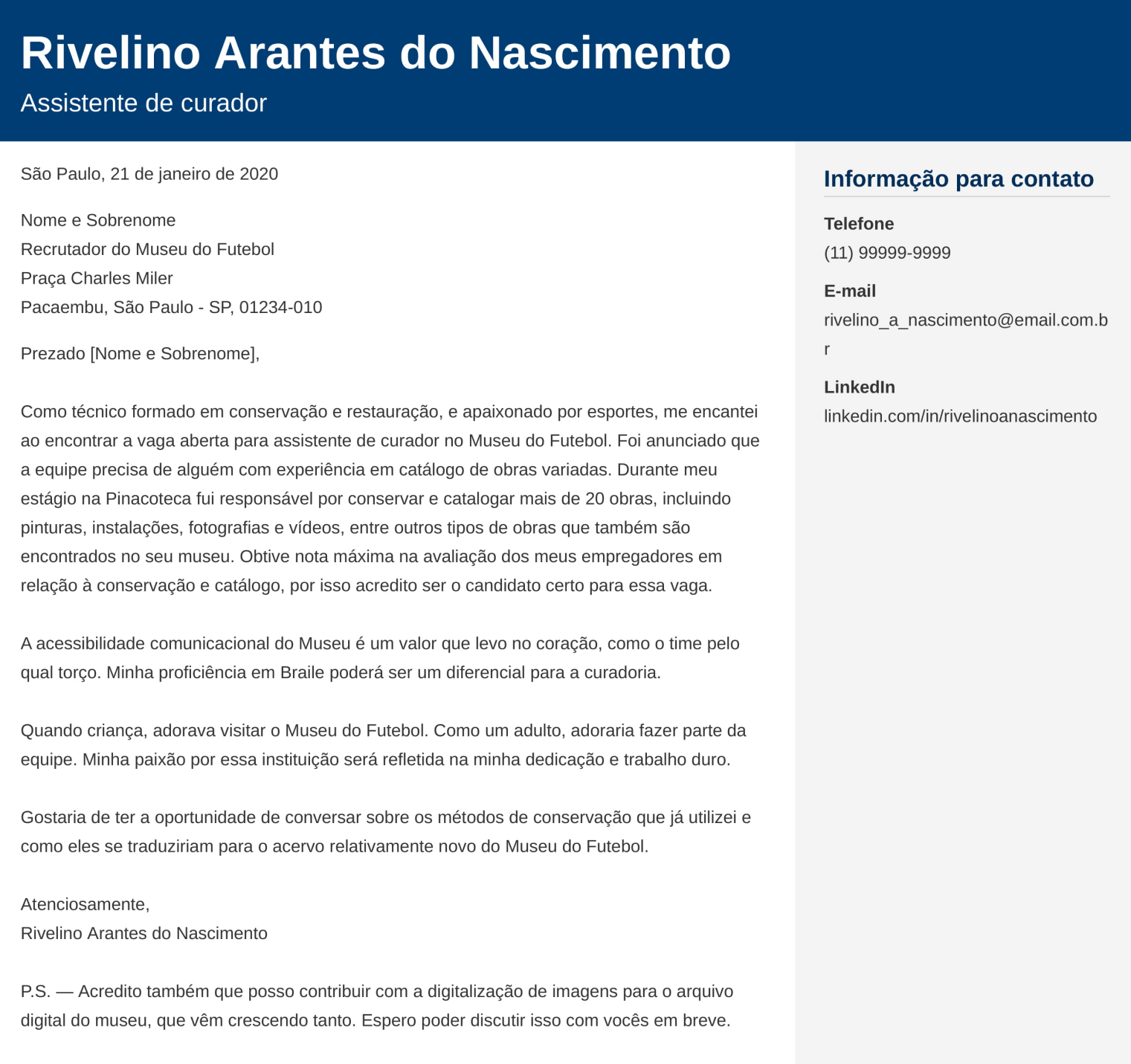 Exemplos de carta de apresentação