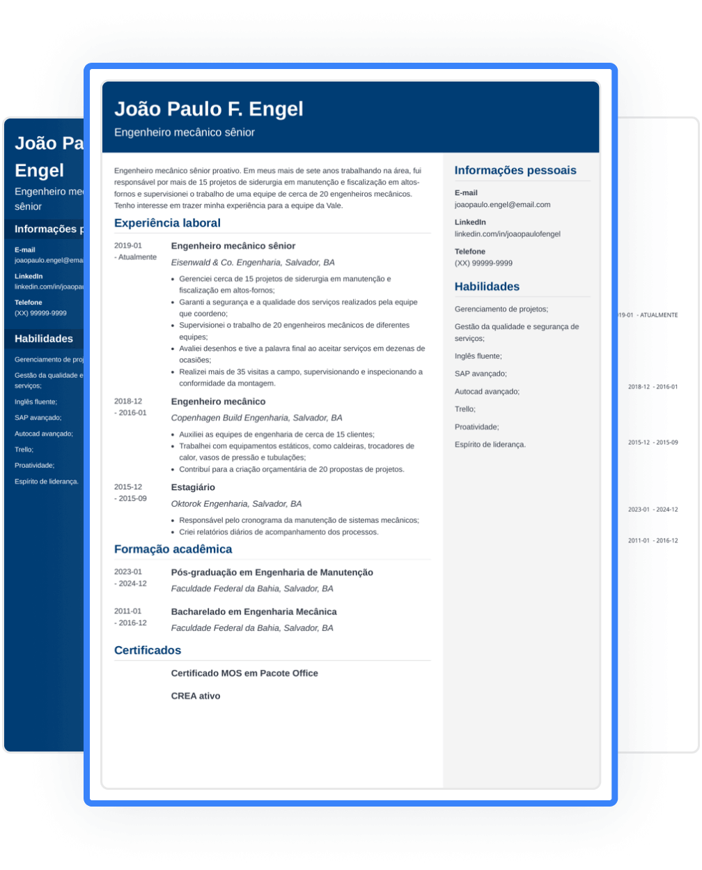 3 exemplos de nossos modelos de CV em PDF