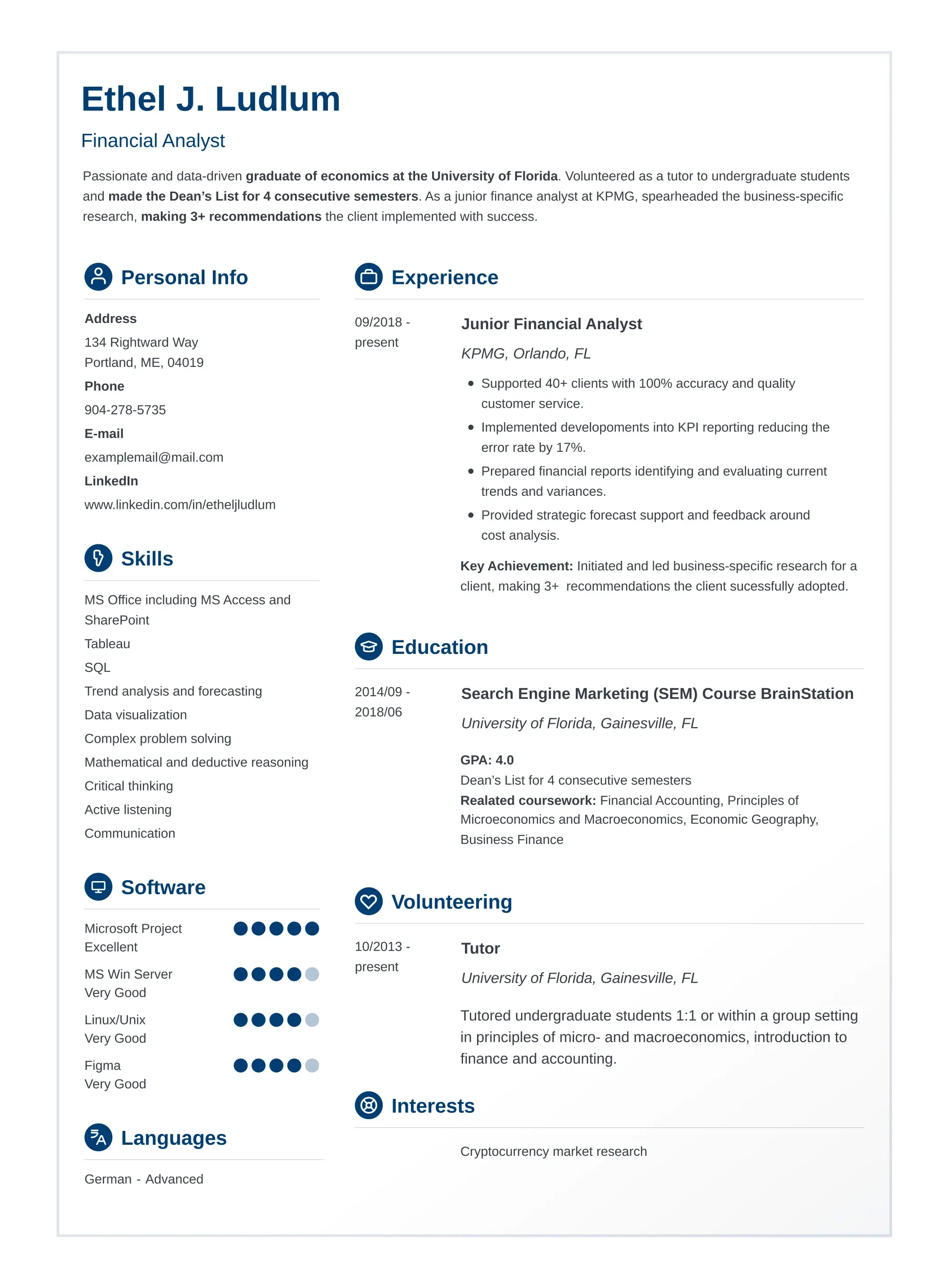 Example of a CV with an explanation