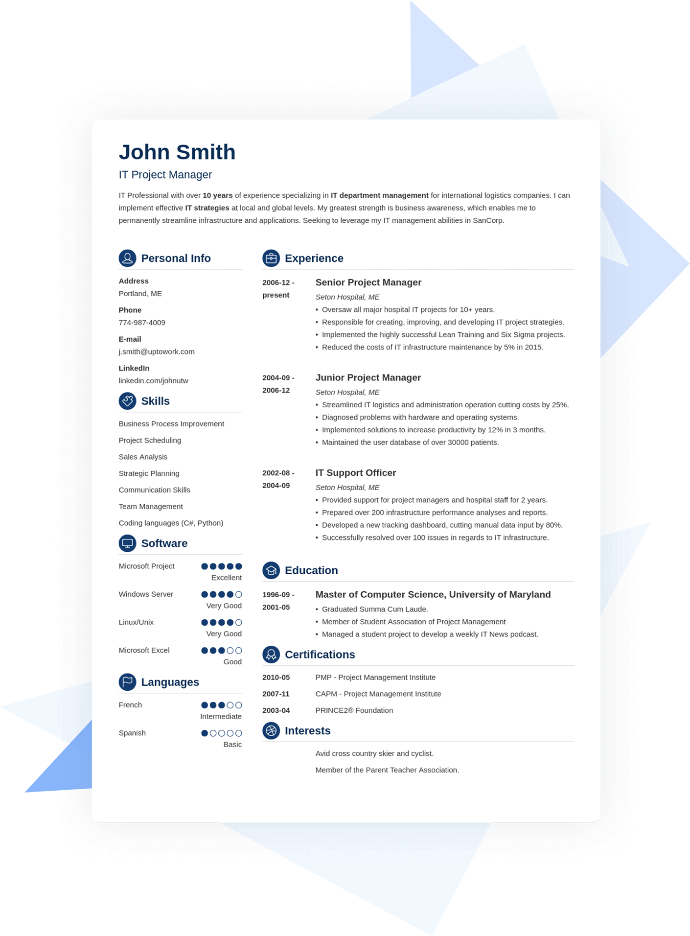 Example of a CV with an explanation