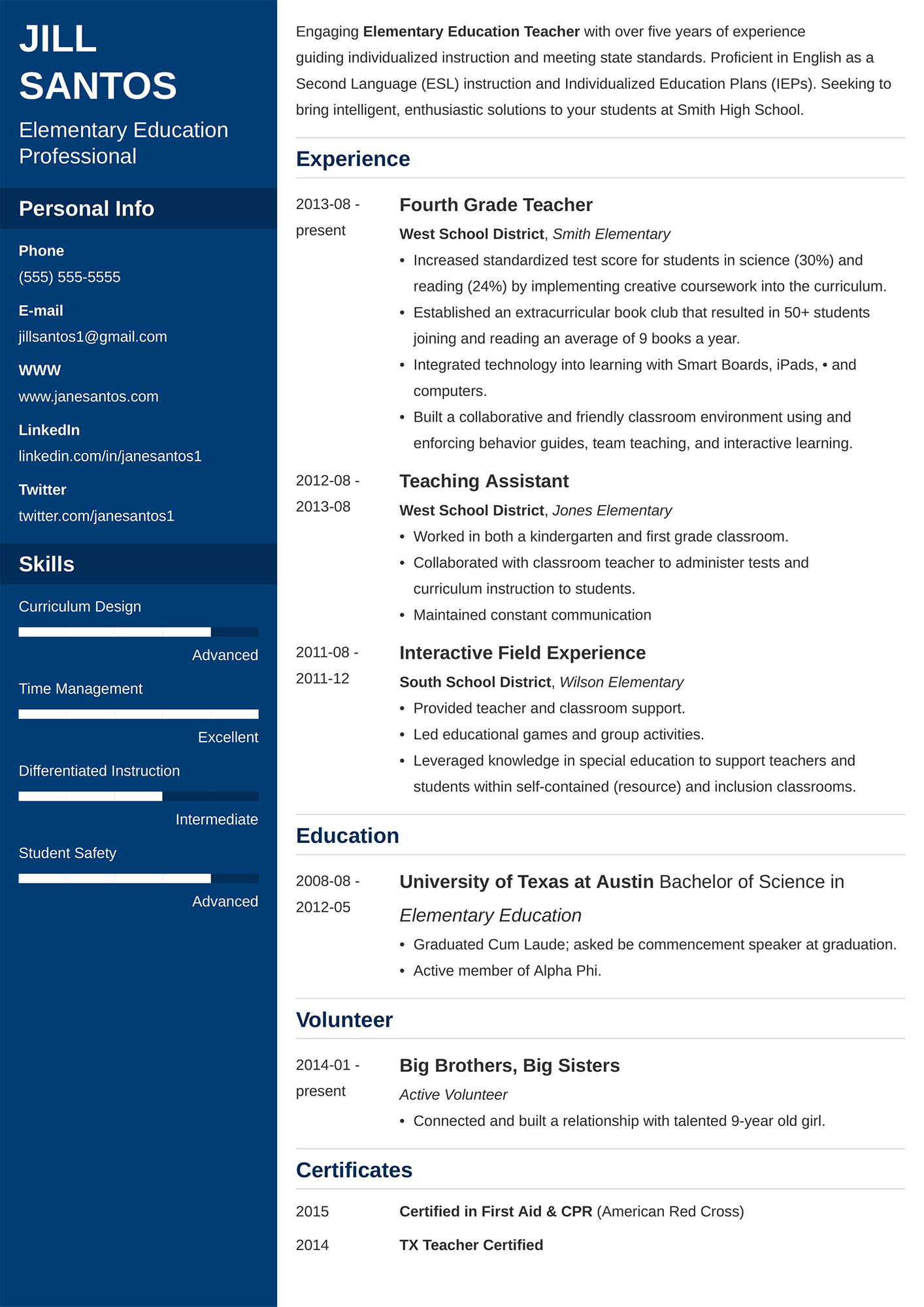 Example of a teacher resume