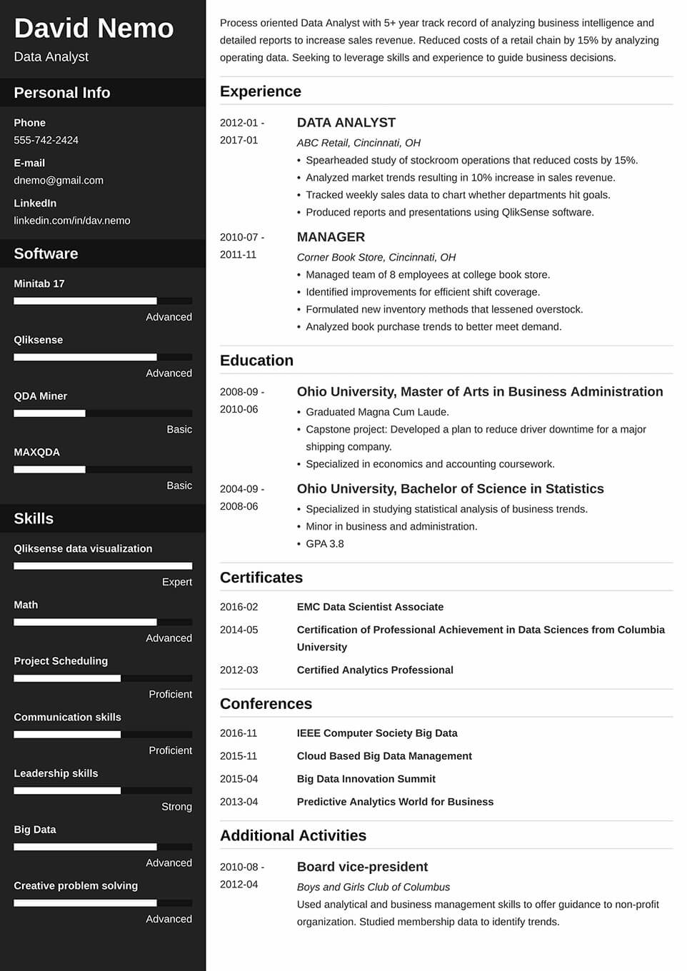 Data analyst resume example