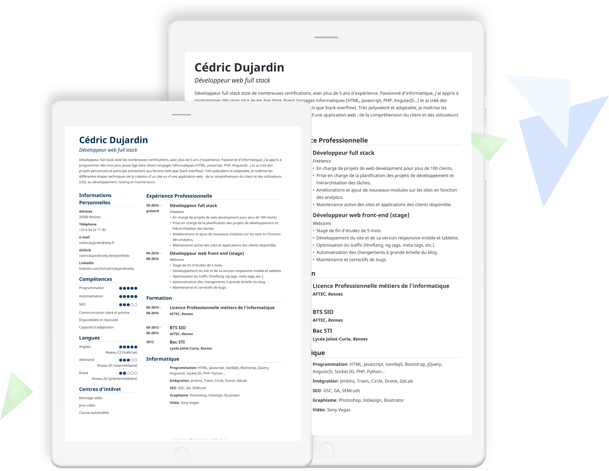 Exemples de CV à remplir