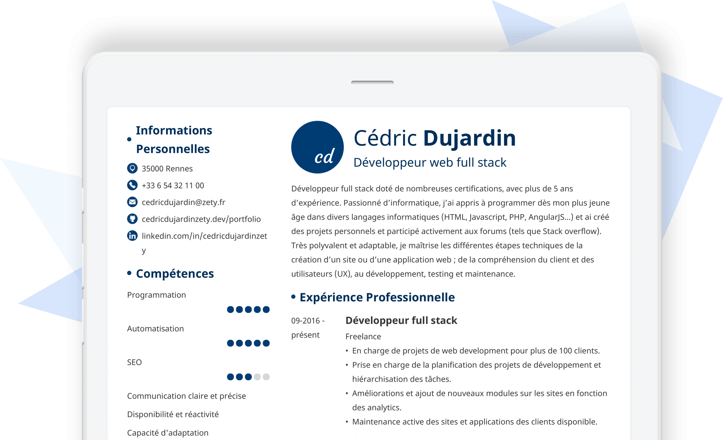 Modèle de CV à modifier en ligne