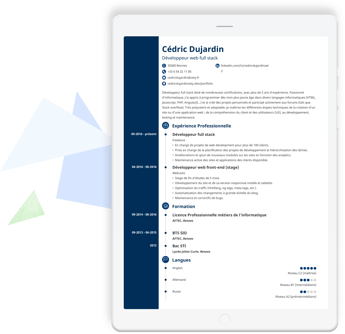 Modèle de CV professionnel de Zety