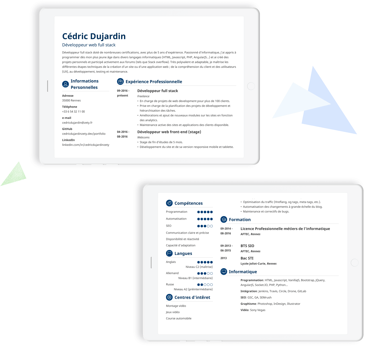 Templates de CV créés avec Zety