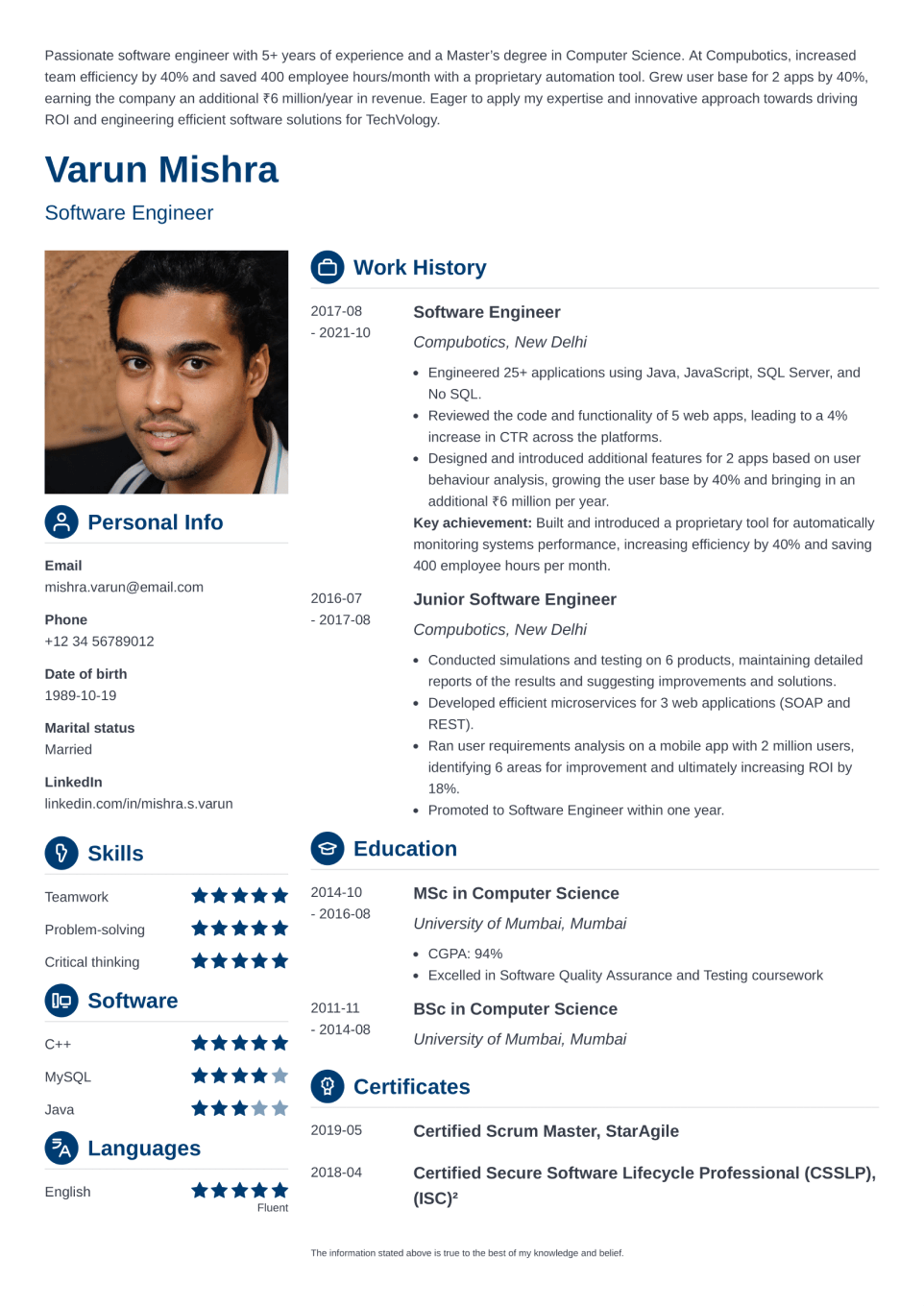 Professional Resume Template Crisp