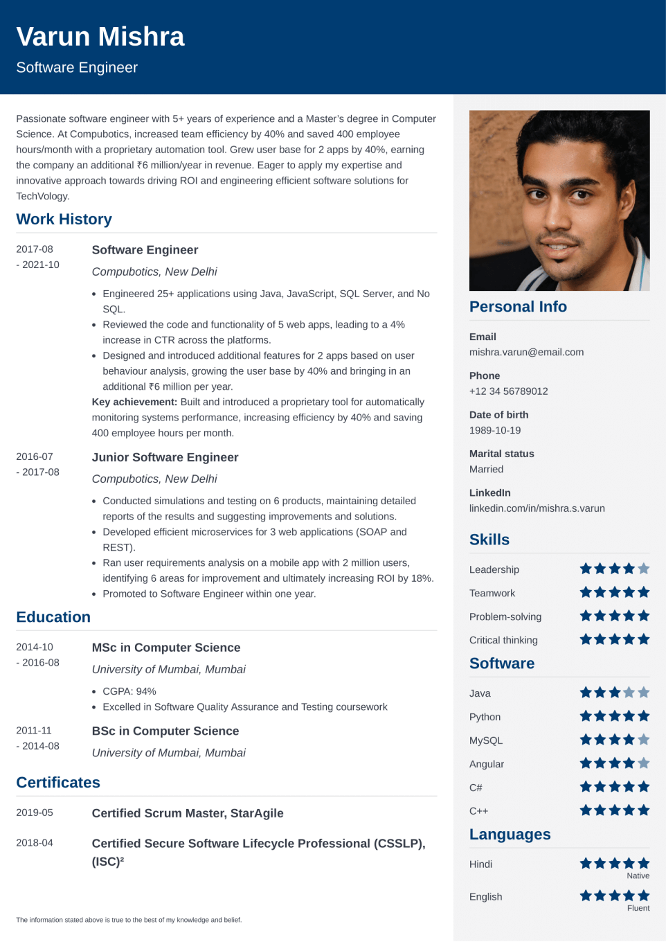 Professional Resume Template Cubic