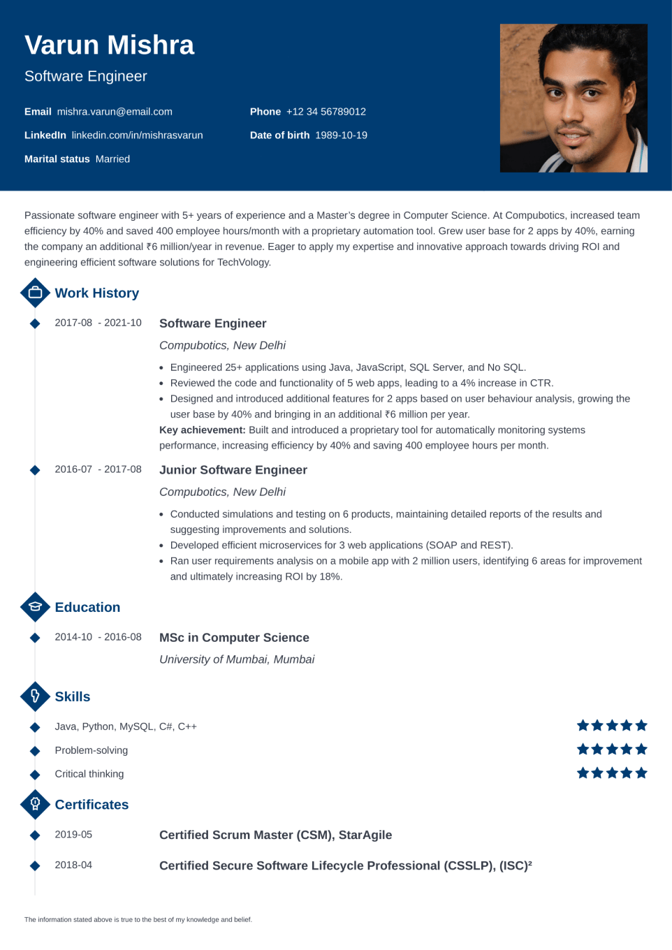 Professional Resume Template Diamond