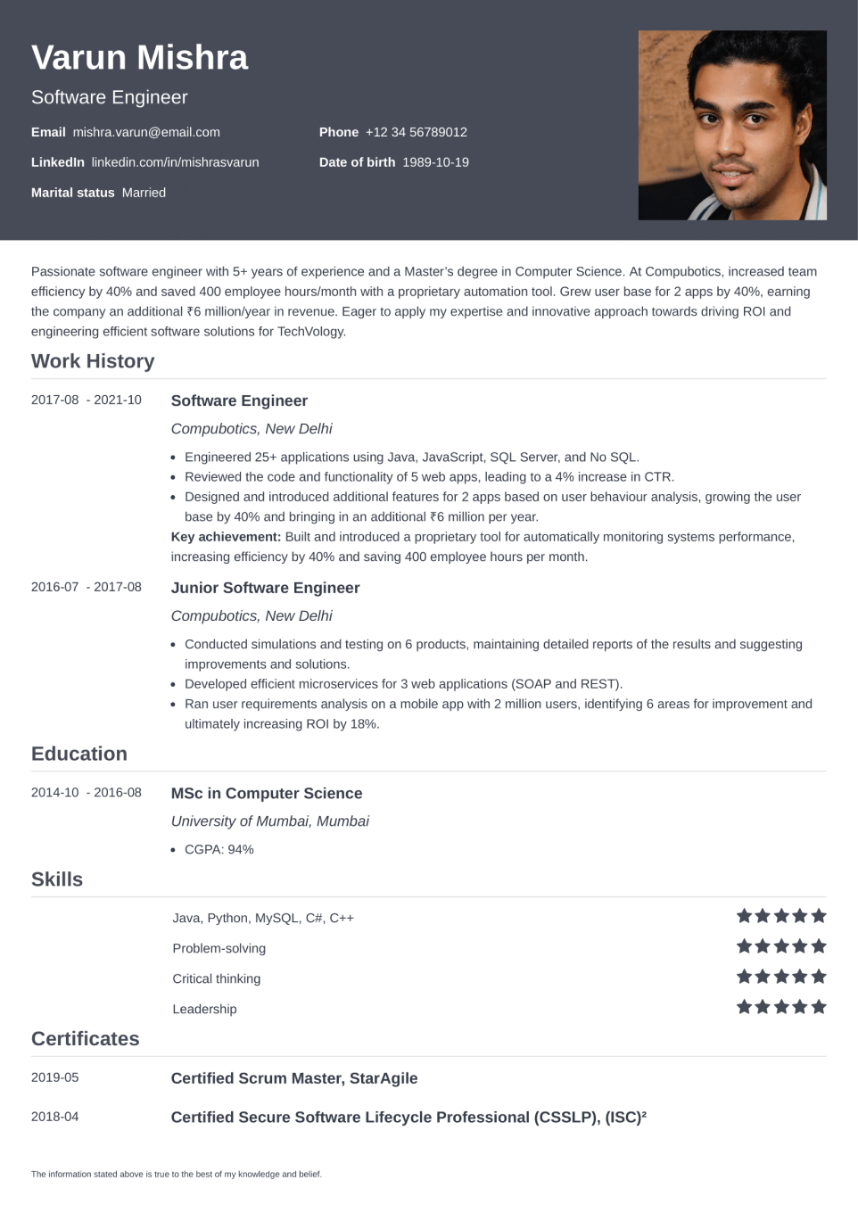 Professional Resume Template Influx