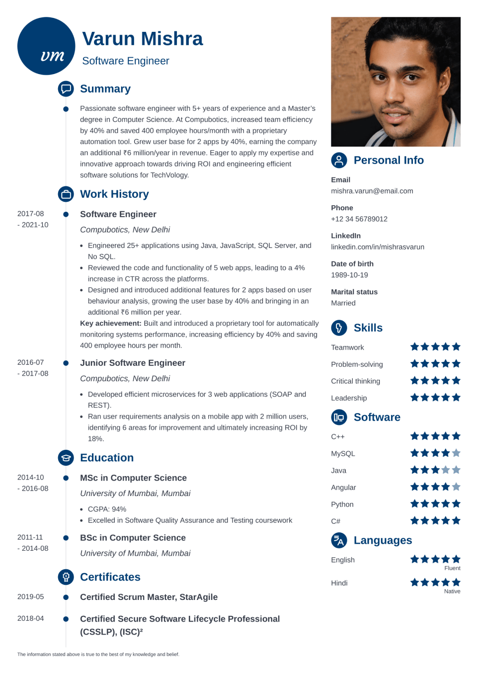 Professional Resume Template Primo