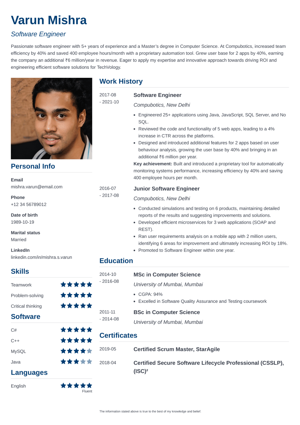 Professional Resume Template Simple