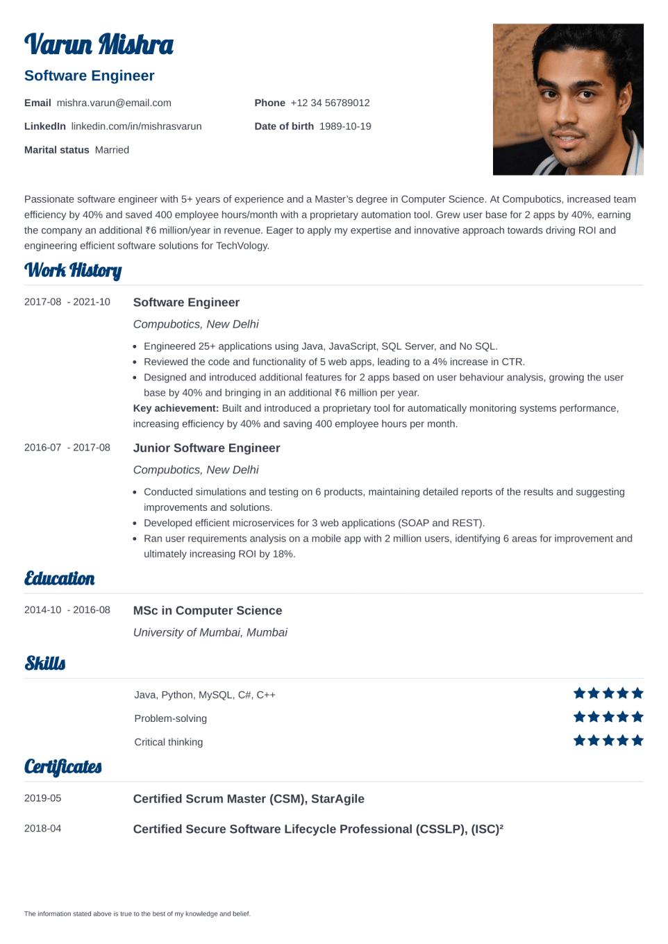 Professional Resume Template Valera