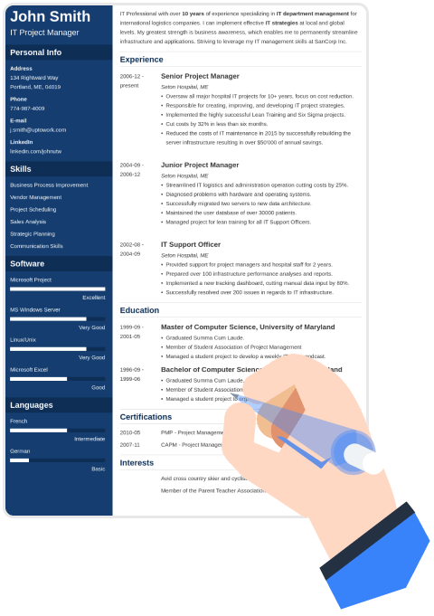 Etapa de preenchimento de modelo de CV do gerador de currículos Zety