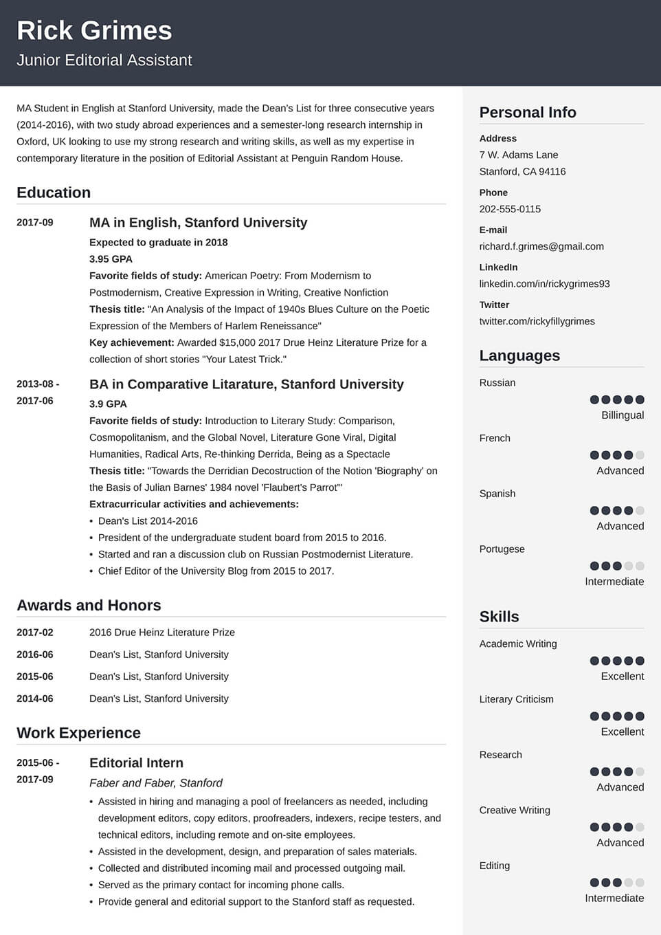 Student resume example