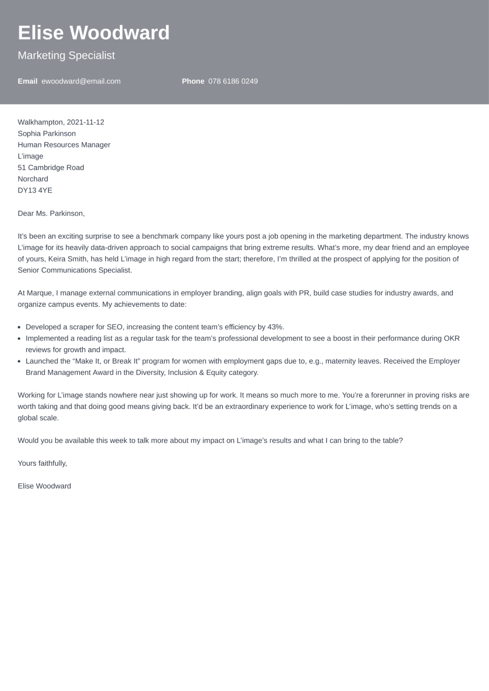 Cover Letter Template Diamond