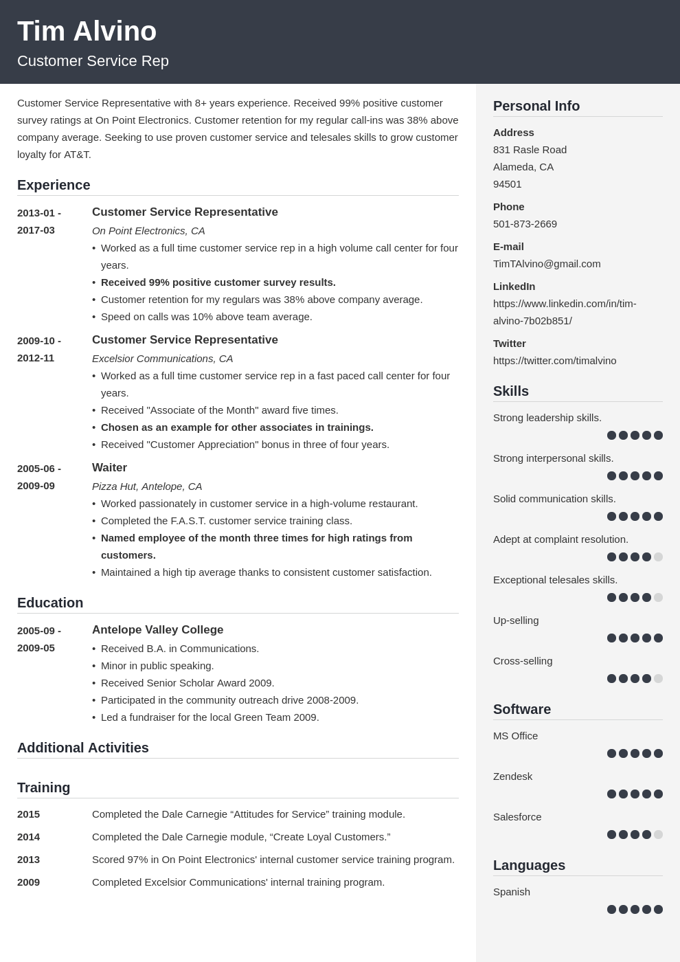 Customer Service Resume