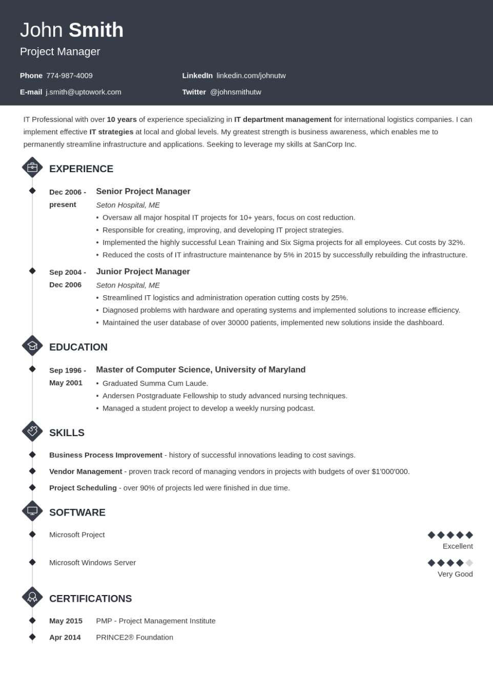 Professional Resume Template Diamond