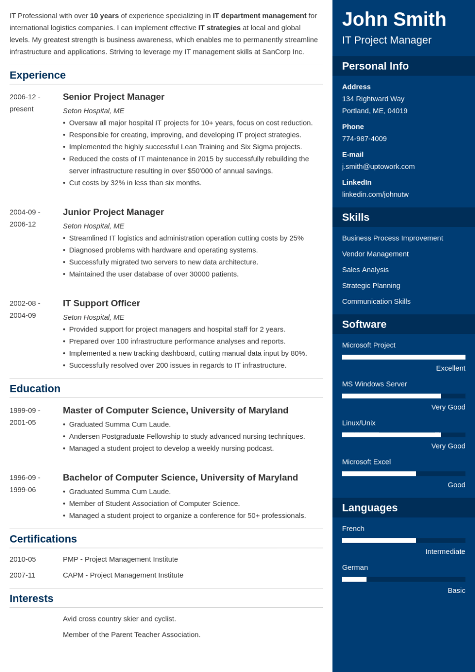 Professional Resume Template Enfold