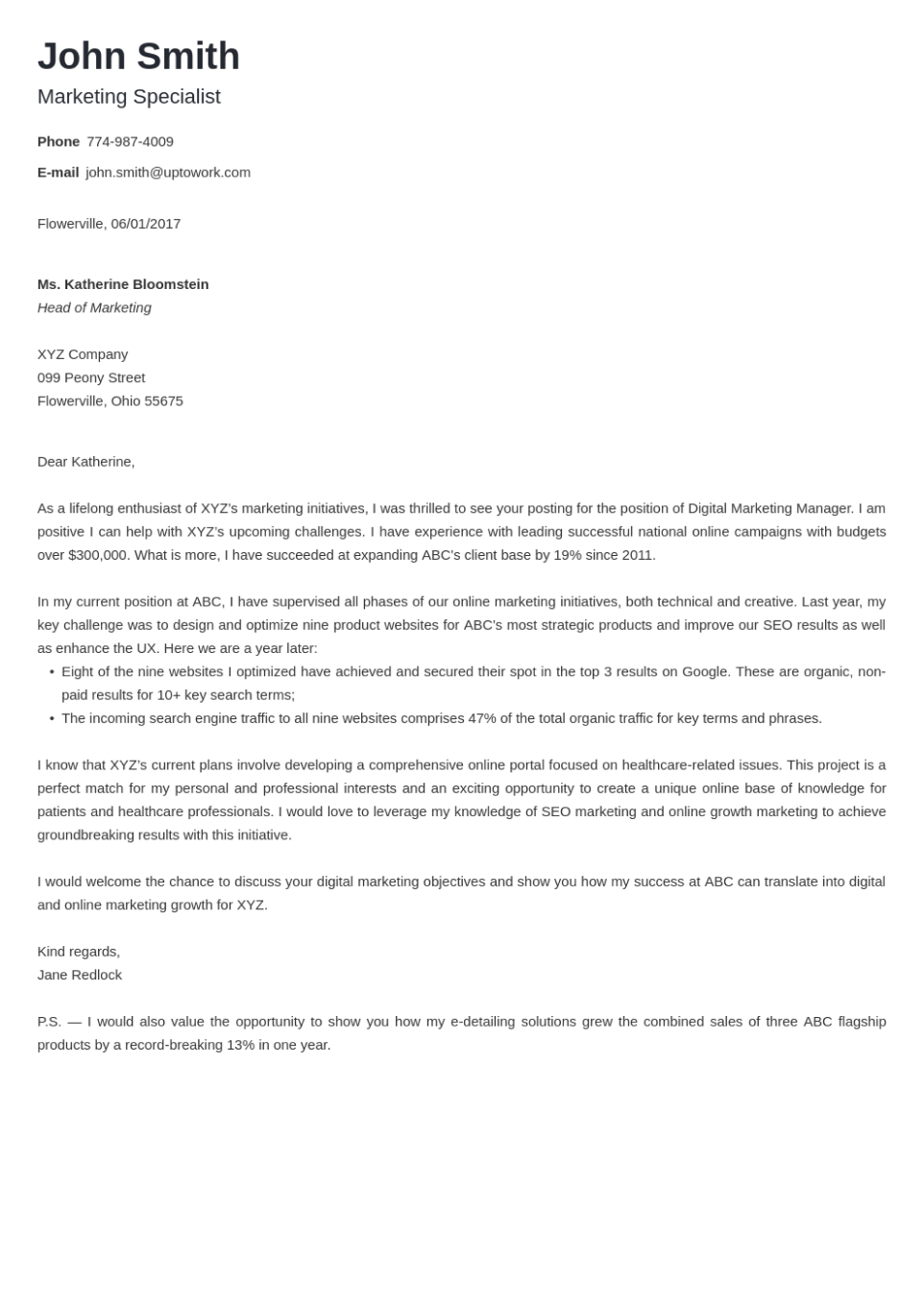 Professional cover letter Template Minimo