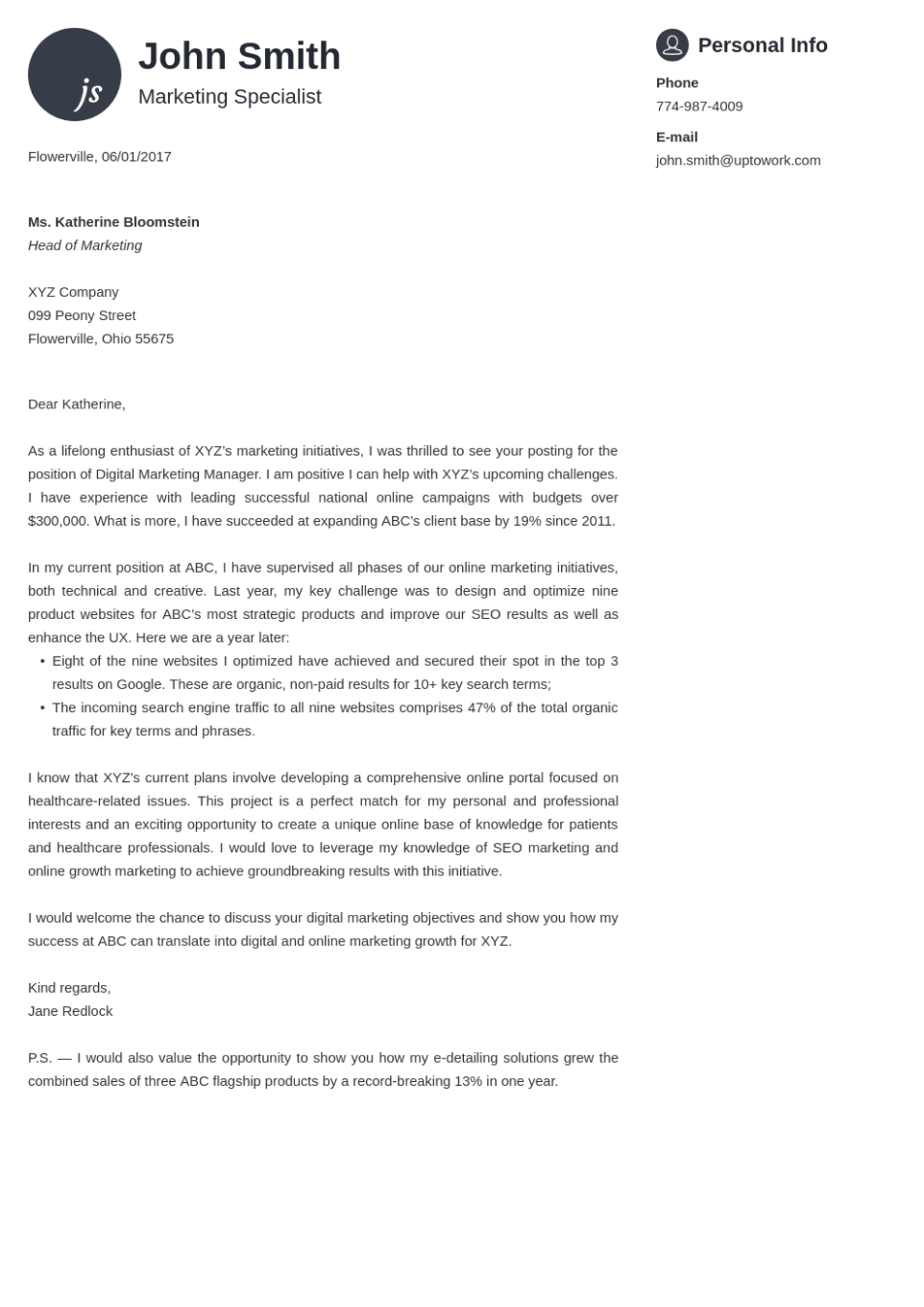 Professional cover letter Template Primo